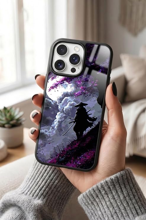 Apple iPhone 15 Pro Max ile Uyumlu Samuray Tasarımlı Glossy Premium Kılıf, Silikon, Siyah
