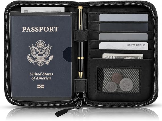 Passport Holder for Travel Essentials, RFID Blocking Protector Passport Wallets, Passport Document Organizer Case for Travel Must Have, Black, 6.88 x 0.56 x 4.52 inches, Travel Fashion