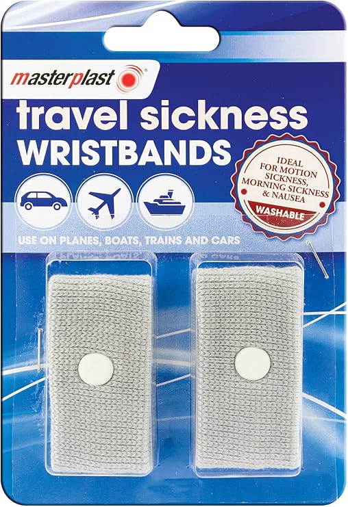 Masterplast Travel Sickness Wristbands | Motion & Morning Sickness, Anti Nausea Bands, Grey, Washable - 2 Pack, 1 Pair