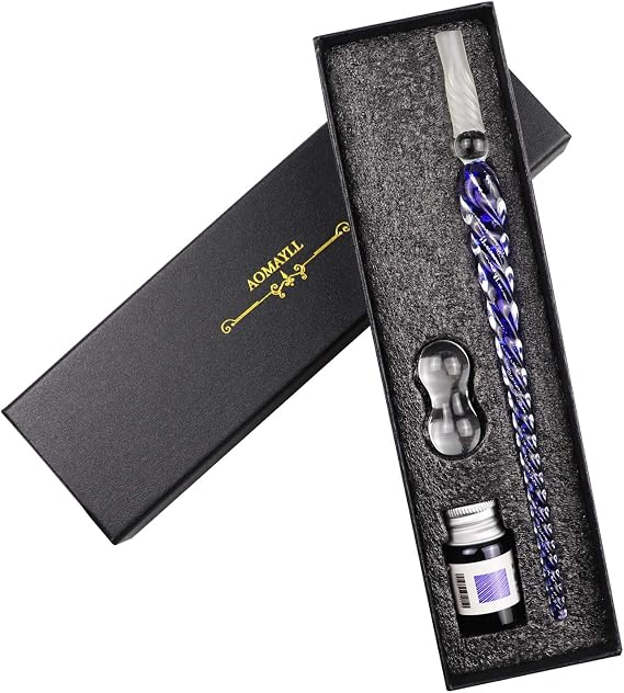 Glass Dip Pen Set,Calligraphy Pen,Crystal Signature Pen for Art, Writing, Signatures -Decoration and Business Gift