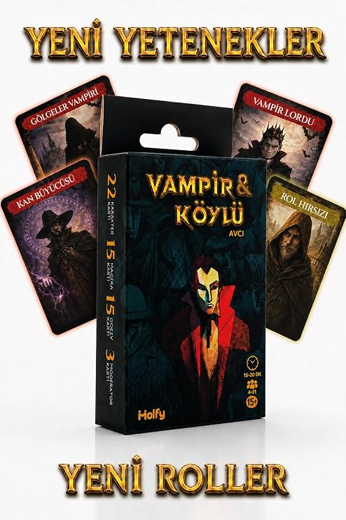 Vampir Köylü Avcı Kutu Oyunu - Geliştirilmiş Rol Yapma ve Parti Kart Oyunu, 4-8 Oyuncu, 13+ Yaş, Aile ve Arkadaş Grubu Eğlence Seti, Ev Partisi İçin Strateji ve Hediye Kartları