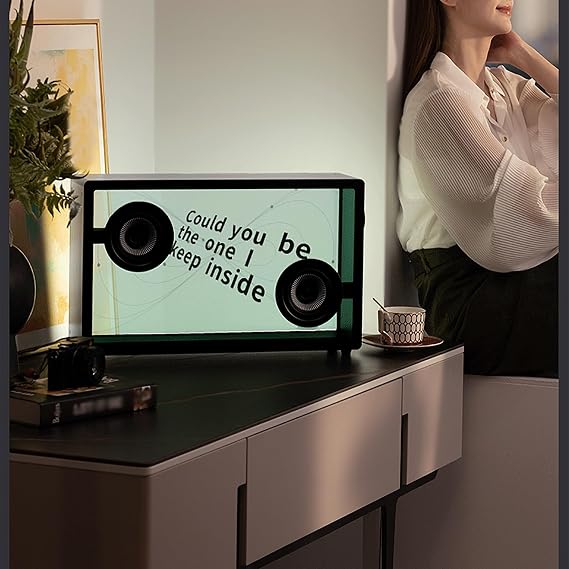 Floating Subtitle Bluetooth Speaker, HIFI Floating Lyrics Audio with AR Coated Glass, 7 Scene Dynamics and 3 Tuning Modes, Font, Special Effect Selection and Cover Album Setting, for Home