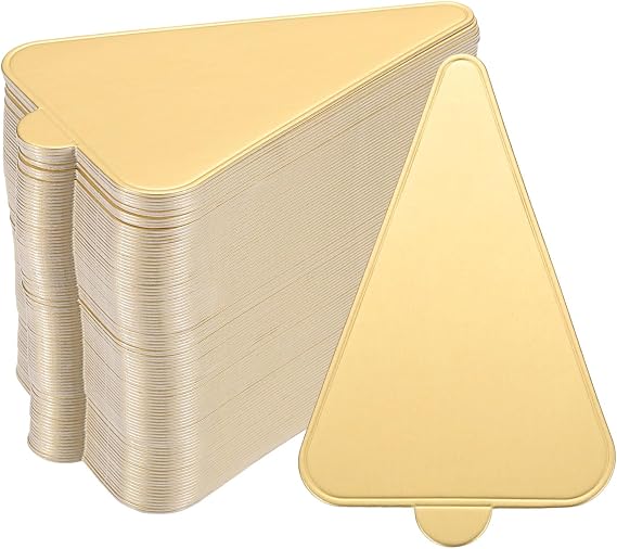 sourcing map 100pcs Mini Cake Boards, Mousse Cake Cardboards Triangle Cake Bases Plates Cupcake Dessert Displays Base Tray for Cupcakes, Cakes, Dessert Base - Grease Proof (Gold)