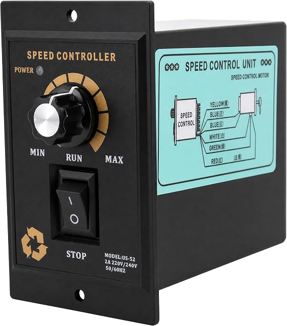 AC Motor Speed Controller, 220V Variable Speed Regulator for 300W 400W 500W Induction Motors, US-52 Compatible, 50Hz 60Hz