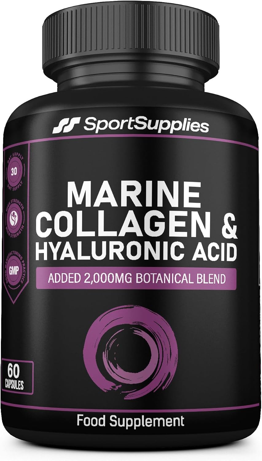 Collagen Supplements for Women-100% Marine Collagen Boosted with Hyaluronic Acid, Vitamin C, Niacinamide & 2,000mg Botanical Blend including Lions Mane, Ashwagandha, Maca and Psyllium Husk-60 Capsules