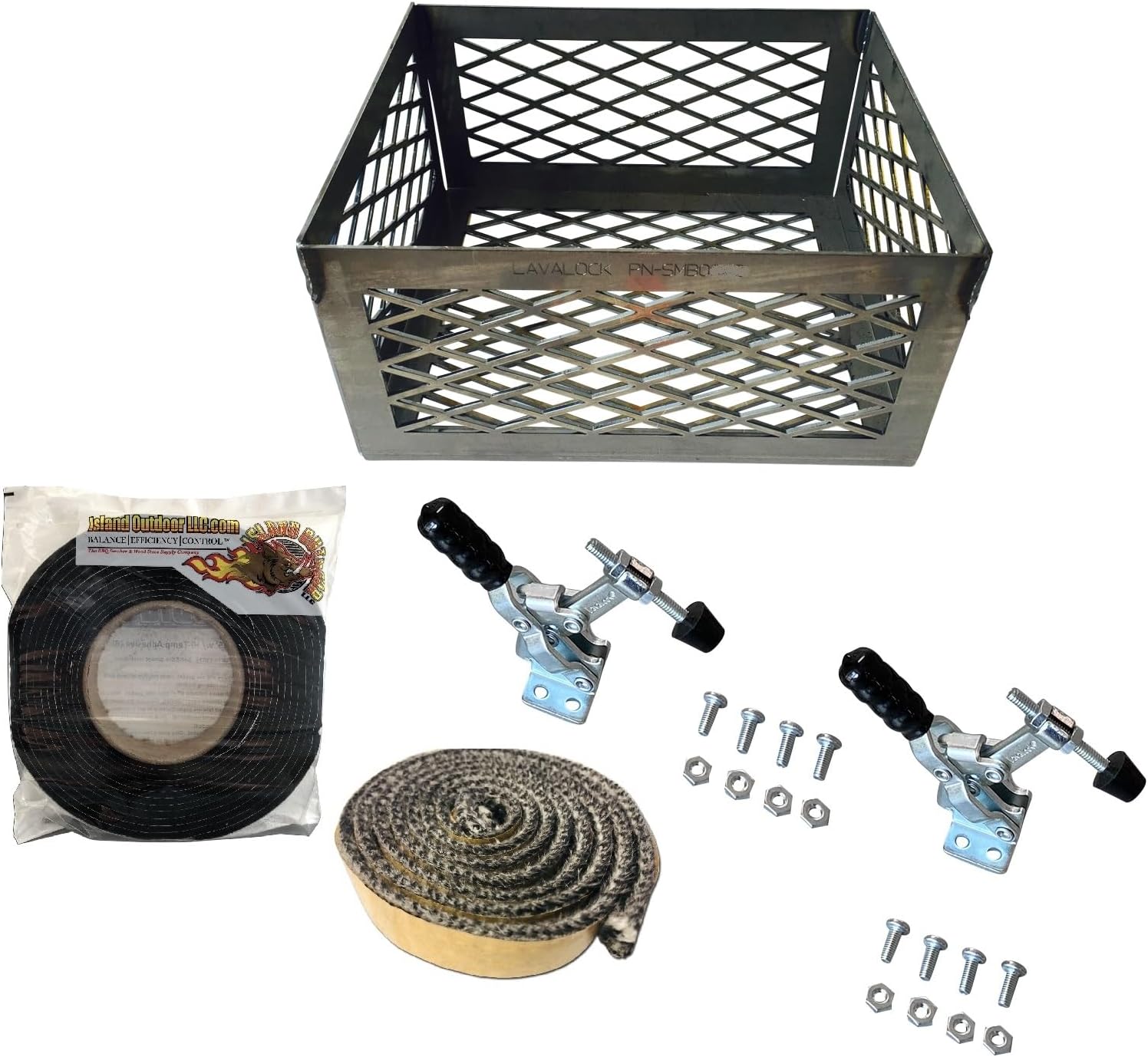 Total Control Offset Smoker MOD Kit for Oklahoma Joes and most other offset smokers include gasket, lid latch, and charcoal basket for Oklahoma Jaws Highlands