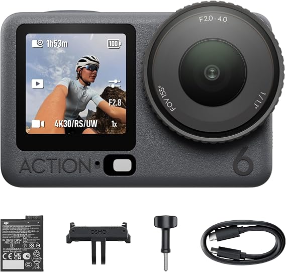 Osmo Action 6 Standard Combo | 1/1.1 "Kare Sensör, f/2.0–f/4.0 Değişken Diyaframı, Rocksteady 3.0, Soğuğa Dayanıklı, 4 Saat Pil, 50GB Depolama