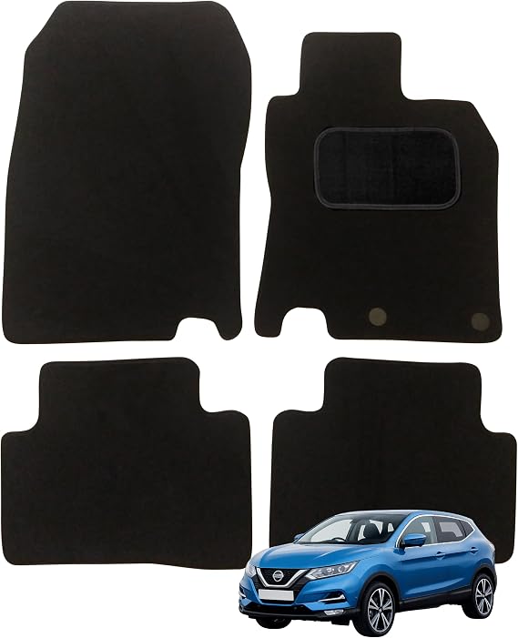 Fully Tailored Car Mats for Nissan Qashqai 2014-2021 (J11), Set of 4 Floor Mats, Black with Black Trim with 2 Safety Clips by Connected Essentials