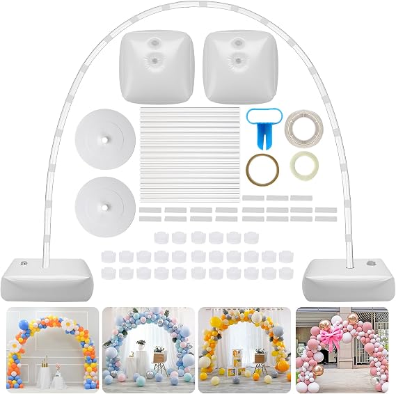 Reusable Balloon Arch Stand Kit - 3M Wide & 2.5M Tall Adjustable Balloon Arch Kit with Water-Fillable Bases & 40 Balloon Clips for Weddings, Graduations, Holiday Parties