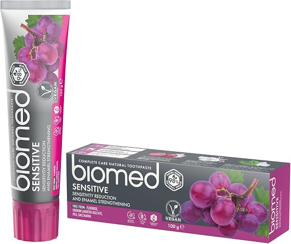 BIOMED 98% Natural Sensitive Toothpaste | For Sensitivity & Strengthening Enamel | Grape Seed Extract, Vegan Friendly, SLES Free 100g
