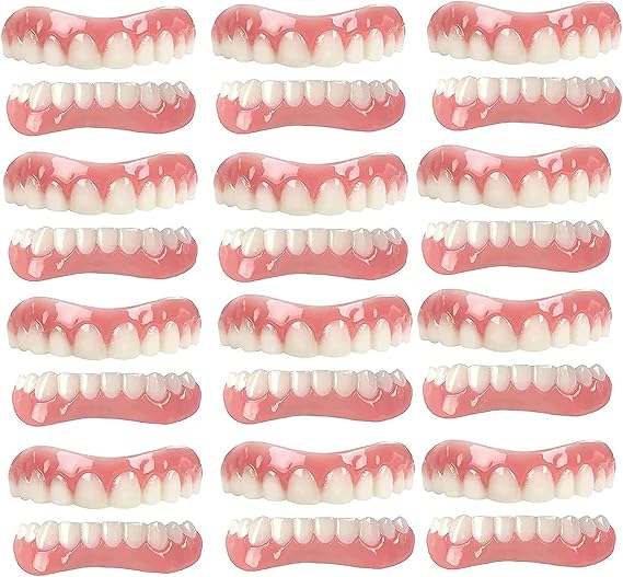 False Teeth Reusable Silica Gel Veneers Top and Bottom Instant Veneers Fake Teeth Smile Veneers Cosmetic Teeth Whitening Temporary Prosthesis Teeth for Men Women,12pairs [Energy Class A]