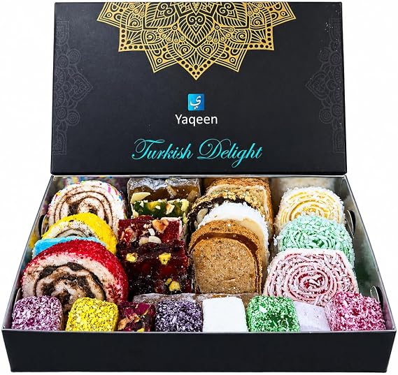 Turkish Delight Handcrafted Assorted 24 flavours Deluxe Mix Box Lokum Dessert Gourmet Gift Box Soft Candy Vegetarian Halal (500 g)