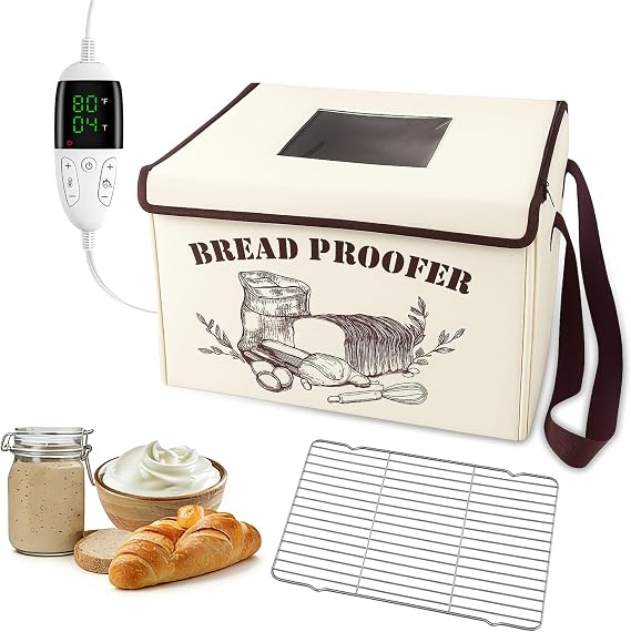 Folding Bread Proofing Box with Temp Control 50-113℉ & 48H Timer Dough Proofer with Metal Rack Proofing Box for Sourdough, Yogurt, Kombucha, Bread Baking, Pizza, Precise Control