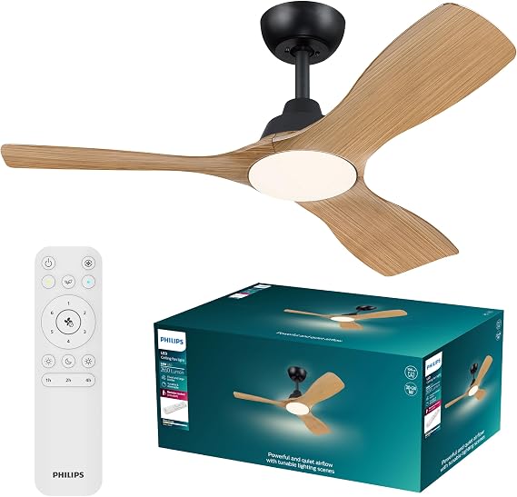 PHILIPS Fixed-Blade Ceiling Fan Light, LED Light, 132cm Diameter, White [Energy Class E]