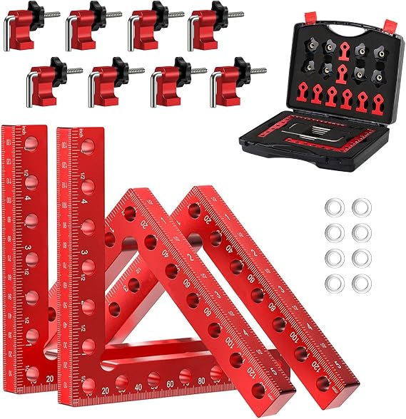 90 Degree Right Angle Positioning Square Clamp, 14x14cm Aluminium Alloy Right Angle Square Clamp Professional Woodworking Clamps for Picture Frames Cabinet Drawers (Set of 4)