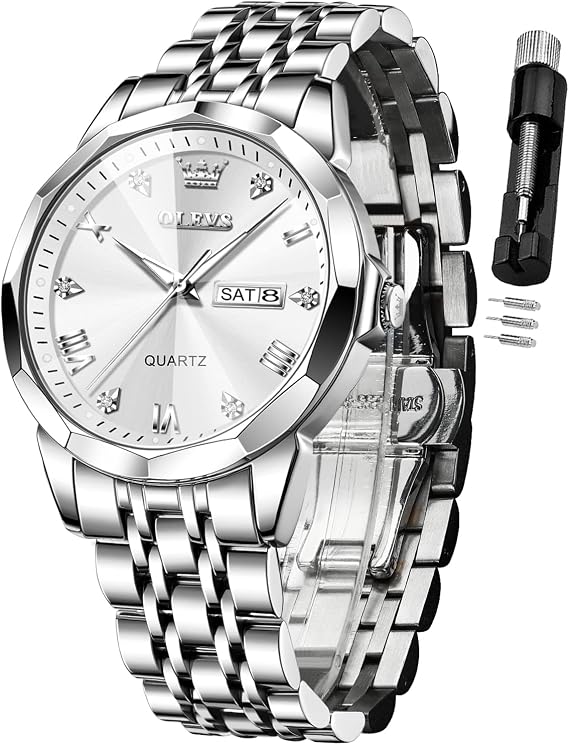 OLEVS Men's Quartz Analog Wrist Watch Stainless Steel Waterproof Luminous Date Two Tone Luxury Casual Men Wrist Watch