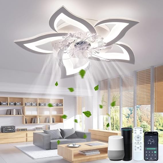 Işıklı Tavan Vantilatörü Alexa ile Uyumlu, Aydınlatmalı ve Uzaktan Kumandalı Sessiz Kısılabilir Tavan Fanı, Yatak Odası için Akıllı Tavan Vantilatörü [Enerji Sınıfı C]