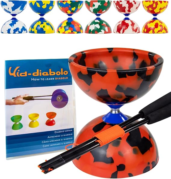 Juggle Dream Jester Diabolo Set - Fixed Axle Professional Diabolo with Super Glass Handsticks, Online Learning Video - Juggling Toy (Black/Red)
