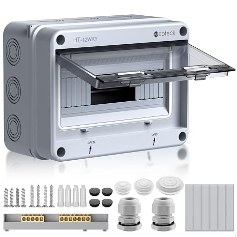 Neoteck Surface-Mounted Distribution Box 1 Row 12 Modules Fuse Box Surface-Mounted IP65 Waterproof for Garden or Other Outdoor Areas