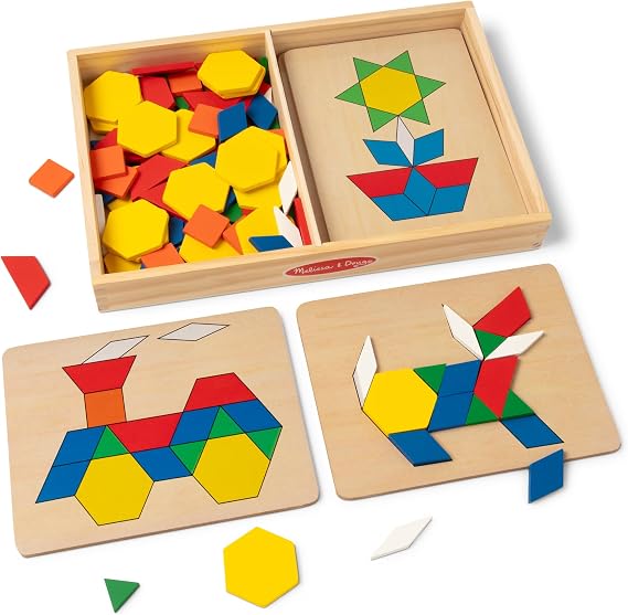 Melissa & Doug Pattern Blocks and Boards Set | Wooden Toy | Developmental Toy | 3+ | Gift for Boy or Girl