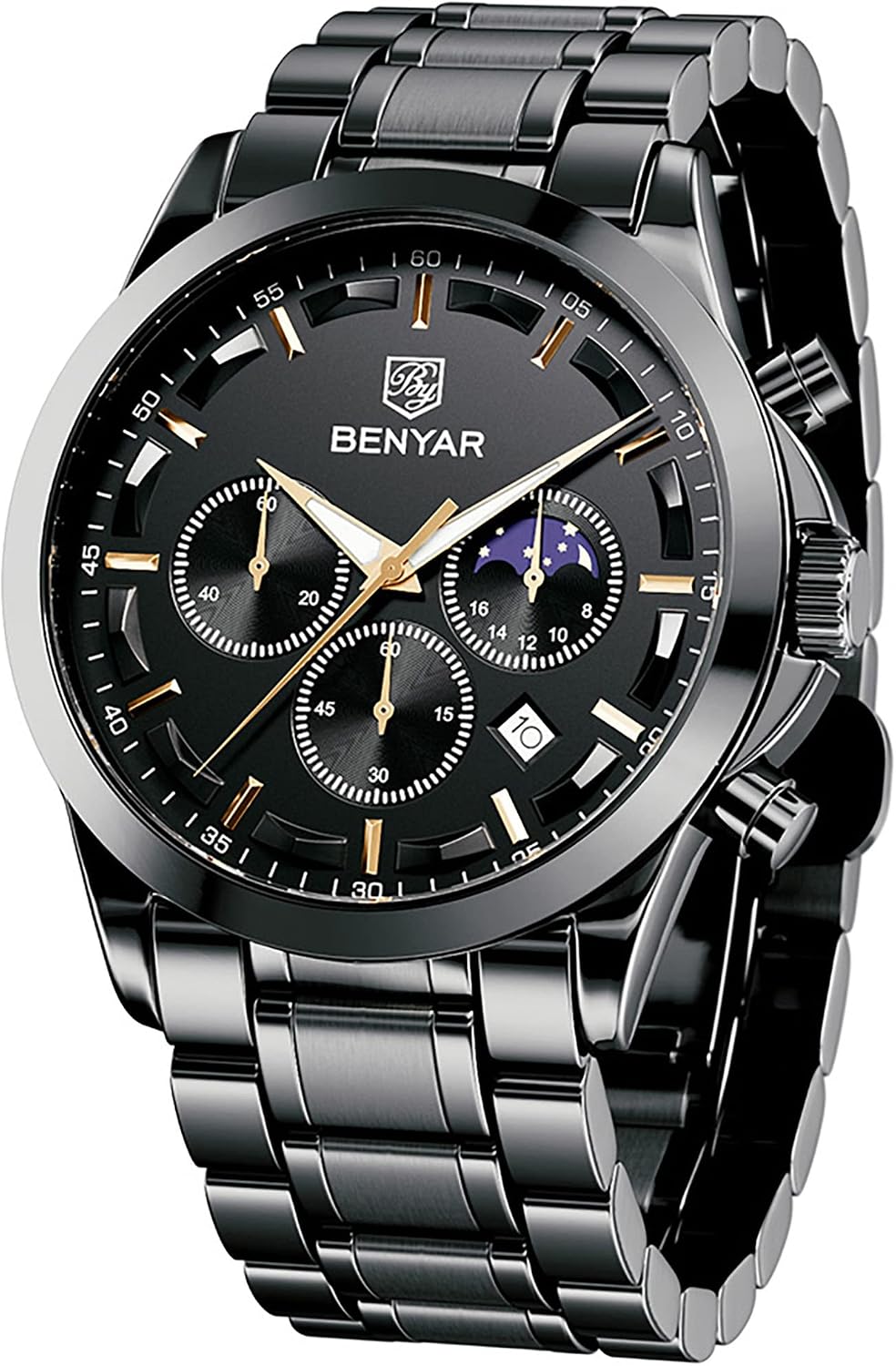 BENYAR Fashion Mens Quartz Chronograph Waterproof Stainless Steel 30 m Waterproof Watches Business Casual Sport Designer Watch for Men