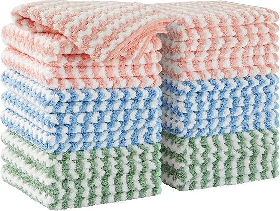 JOYMOOP Microfiber Cleaning Cloth, Kitchen Towels for Dish Drying Washing, Ultra-Small Size 18 Pack (18.5cm x 28.5cm), Absorbent Streak Free Lint Free Rags for Cleaning, Reusable and Washable Towels