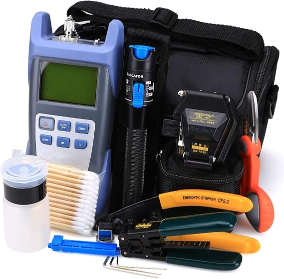 1KM FTTH Fiber Optic Tool Kit 18 in 1 with New Optical Power Meter, Visual Fault Locator, Cable Cutter, Stripper, 6C Fiber Cleave Multi-function Equipment