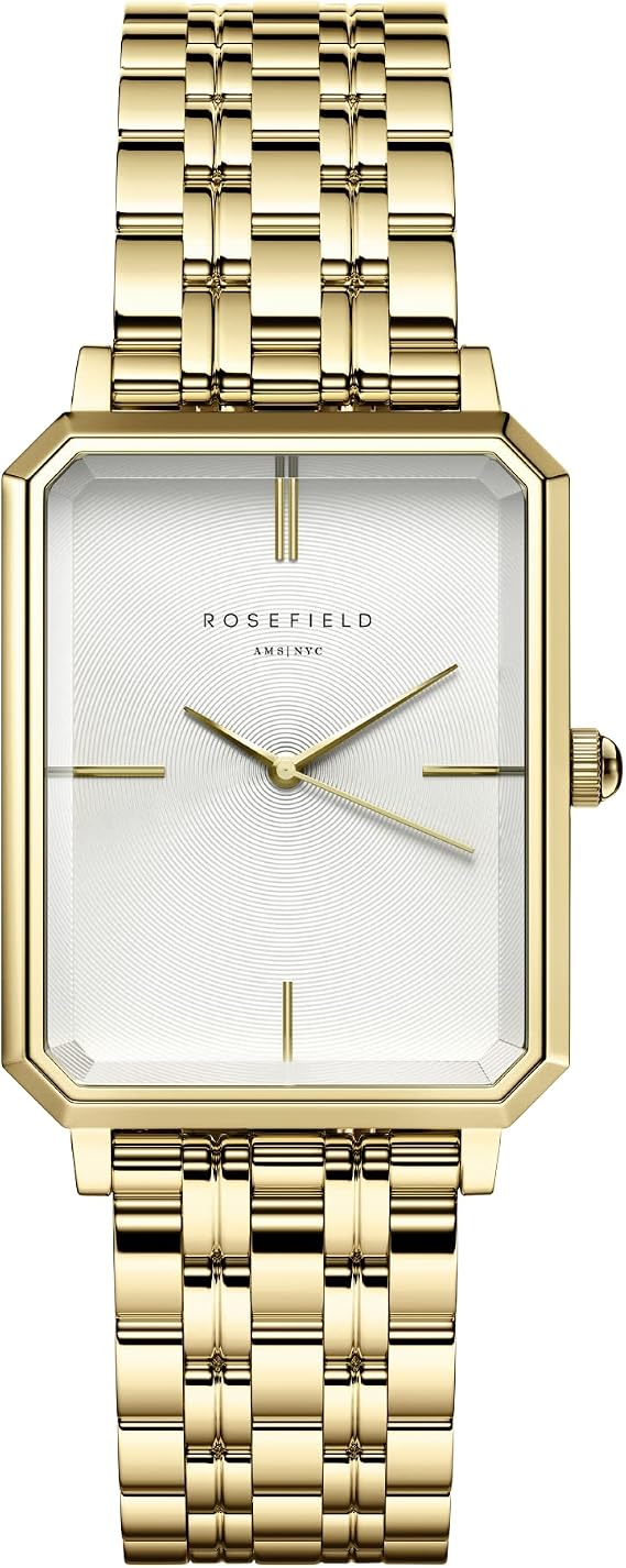 Rosefield Octagon Black Sunray Black Leather Gold with a Black Dial and a 23 x 29mm Gold Case OBSBG-O49 Leather