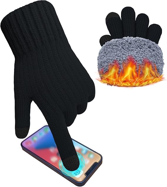 ehsbuy Winter Gloves Men Wool Fleece Lined Thermal Touch Screen Warm Knit Gloves Gift for Running Ski Outdoor