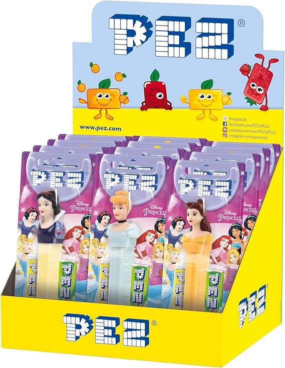 PEZ Disney Princess Character Sweet Dispensers, Strawberry & Lemon Flavoured, 2 x 8.5 g Refills (Pack of 12)