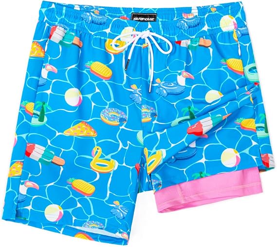 SURF CUZ Mens Swim Trunks Compression Liner Swim Shorts 7 Inch Swimming Trunks Quick Dry Bathing Suits Swimsuit Zipper Pocket