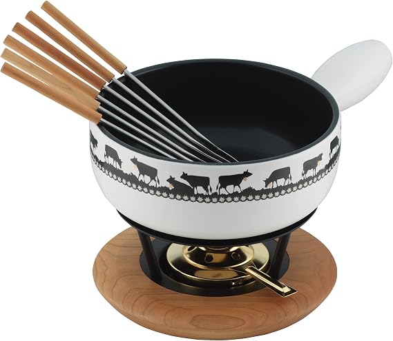 Kuhn Rikon Gold Bell Cheese Fondue Set 23 cm White Clay 2.4 Litres