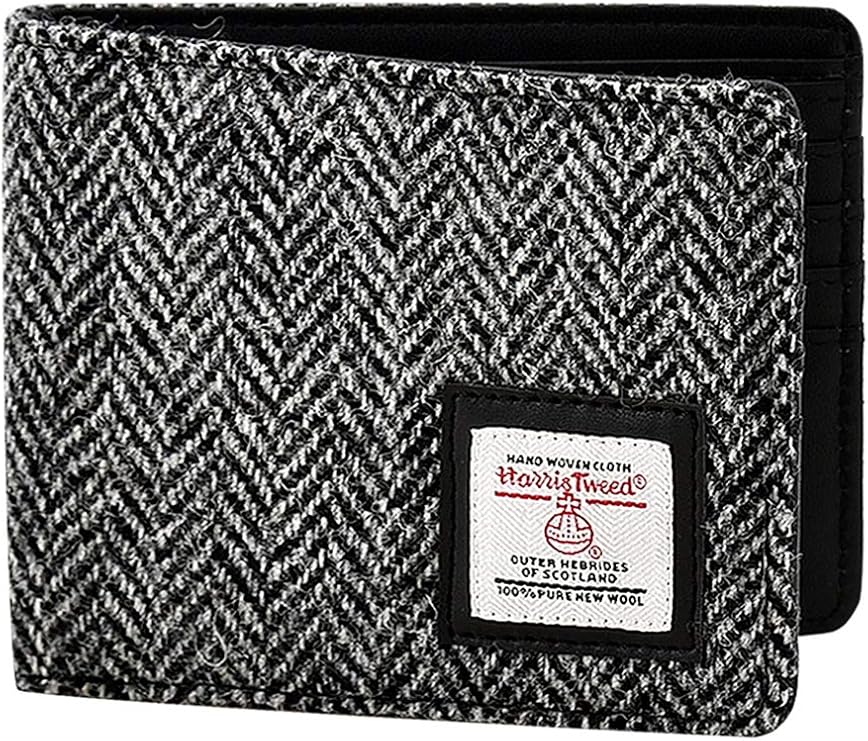 Tartan Tweeds Mens Harris Tweed Bifold Wallet (Grey Herringbone)