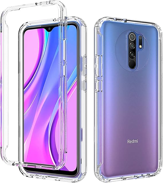 Case for Xiaomi Redmi 9 360° Full Body Shockproof Rear Hard PC Hard PC Back Cover and Soft TPU Frame for Shock Protection Case Transparent