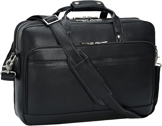 Leather Briefcase for Men 17 Inch Laptop Crossbody Shoulder Messenger Bag Attache Case for Business Travel Work Lawyer, Black, L, Business Travel Briefcase