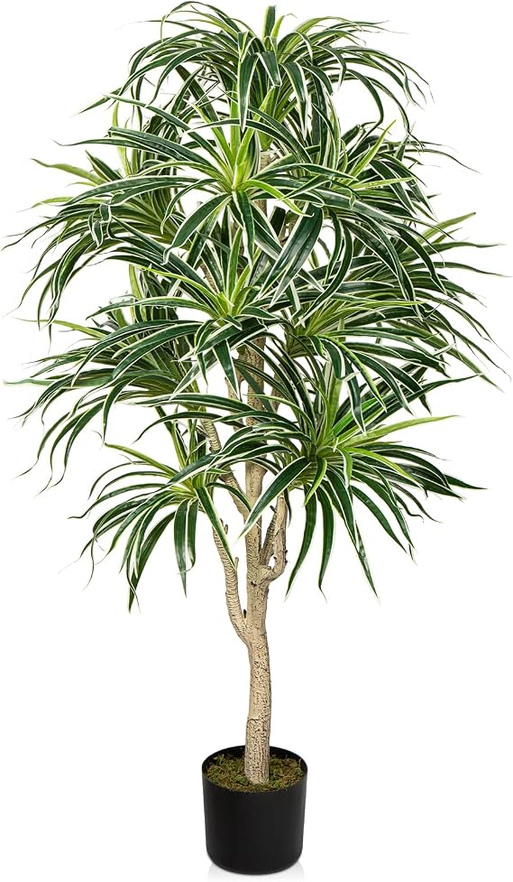 Artificial Tree Dracaena 120cm/4ft Artificial Spider Plant Fake Plants Tree Tropical Floor Plants With Lifelike Leaves Dracaena Spike Trees for Indoor for Home Office Corner Indoor Outdoor Decoration