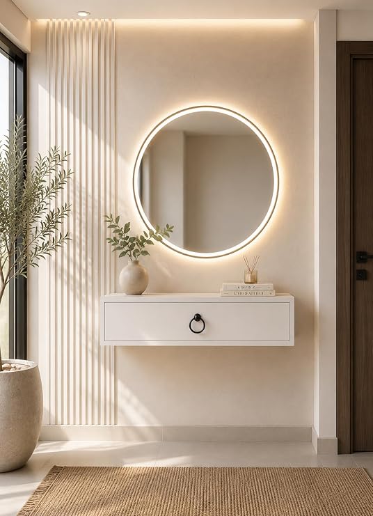 70Cm Beyaz Kapaklı Dresuar Salon Antre Hol Oturma Odası Askıda Kulplu Dolap Dresuar
