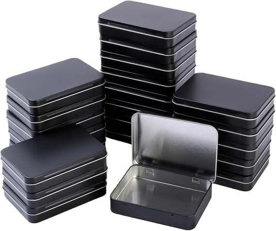 LJY 22 Pack Black Mini Metal Tin with Hinged Lid 11.5 x 8.5 x 2.2 cm
