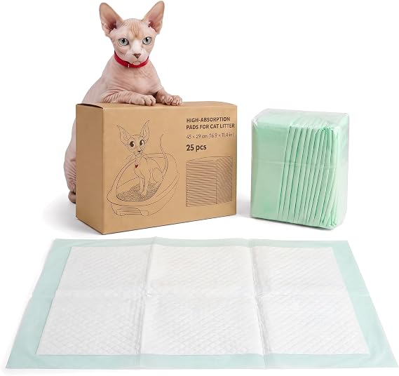 High-Absorption Cat Litter Tray Liners (25 Count) – Leakproof Litter Box Liners – Odour Control, Cat Pads for Pee, Cat Litter Liners – 43 x 29 cm (16.9 x 11.4 in)