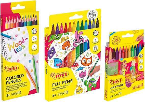 Jovi School Pack, 12 Coloured Pencils, 12 Washable Markers, 12 Waxes