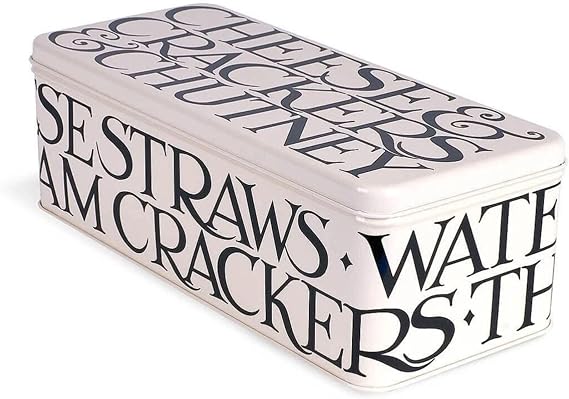 Elite Gift Boxes Emma Bridgewater 'Black Toast' Long Rectangular Steel Tin - Biscuit, Cracker & Cheese Straw Storage Container - Black & Cream - 24 cm x 10cm