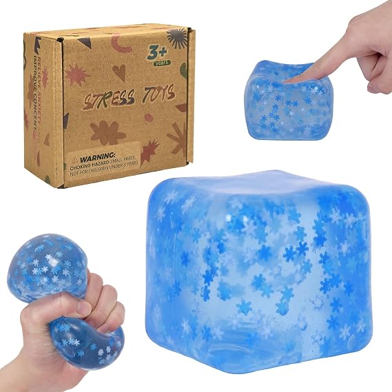 Plus Squeeze Toys – Thickened Snowflake Ice Cube Squishy Toy, Durable Soft Fidget Stress Ball with Enhanced Grip, Heavy Feel Squeeze Toys for Adults & Kids(2.76in)(Blue)