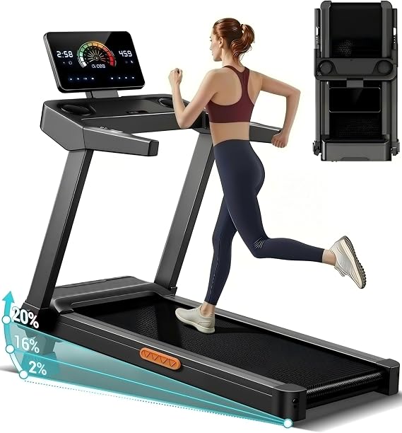 Foldable Walking Pad with 20% Auto Incline, 3.5HP Motor Treadmill For Home