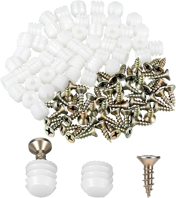 50 PCS Plastic Hinge Dowel Inserts with Screws Hinge Expansion Dowels for Cabinet Cupboard Desk Chair