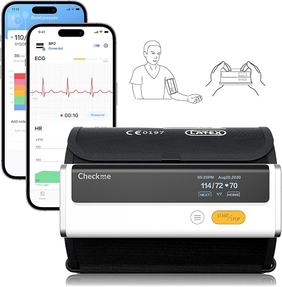 CheckMe Armfit Plus Wireless Blood Pressure Monitor with ECG, Bluetooth Upper Arm BP Monitor, Blood Pressure Machine iOS/Android Compatible, Multi-User Memory & Trend Tracking