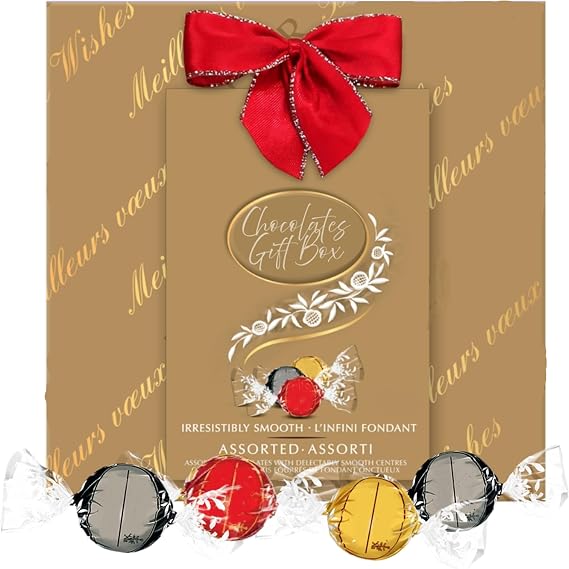 Assorted Truffles Chocolates Gift Box - Selection of Chocolate Truffle Golden Wrapped Gift Box 287g with Topline Card. Great Birthday Gifts for Women, Christmas Gifts, Fathers Day