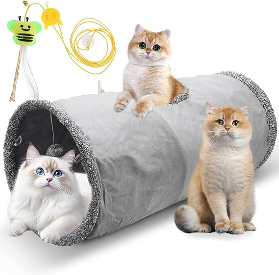 1-Piece Set Cat Play Tunnel, Foldable Cat Tunnel, Cat Toy, Foldable Expandable Rustling Tunnel, with Hanging Funny Cat Stick, Foldable Cat Tunnel, Play Tunnel