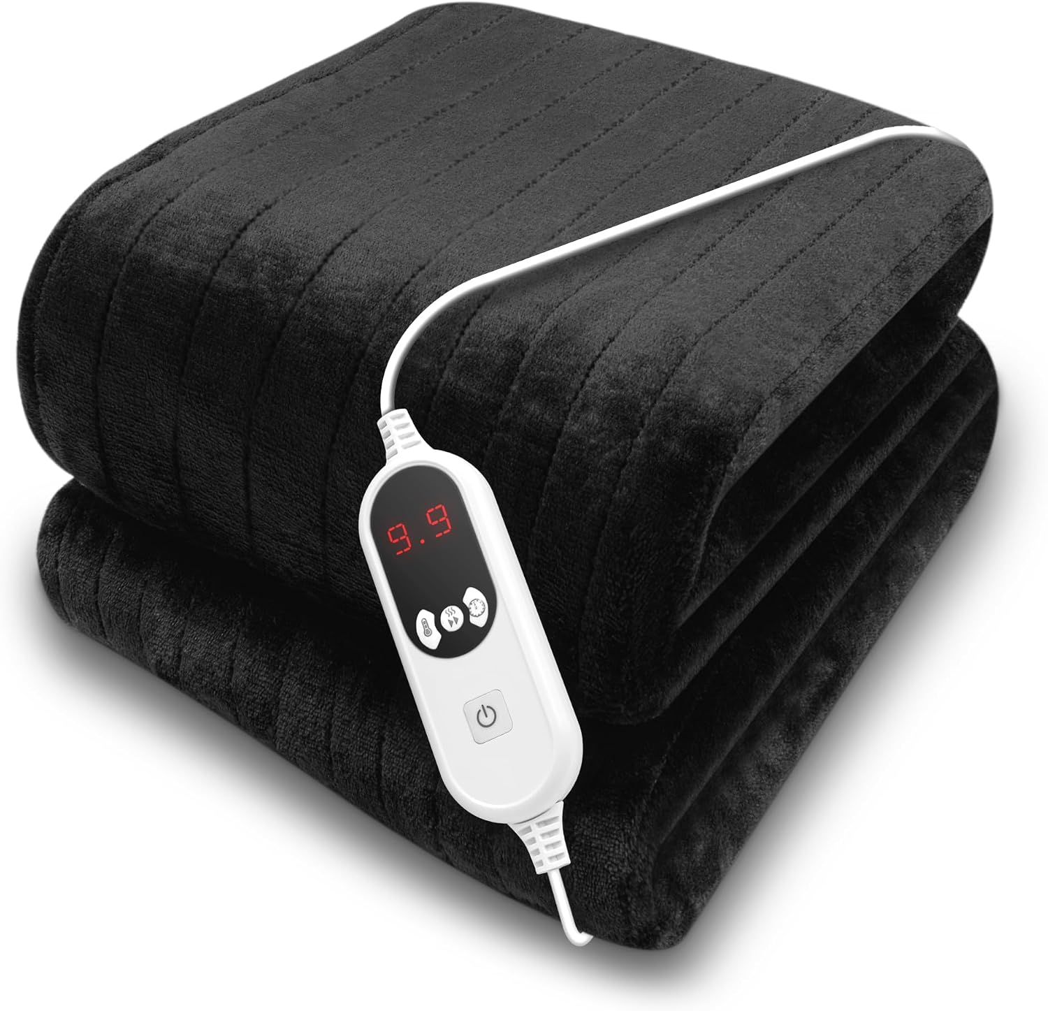 Purus Black Heated Throw Electric Blanket, 160 x 120cm Heated Blanket Machine Washable Soft Micro Fleece Electric Throw Overblanket with 12HR Timer and 9x Control Heat Settings