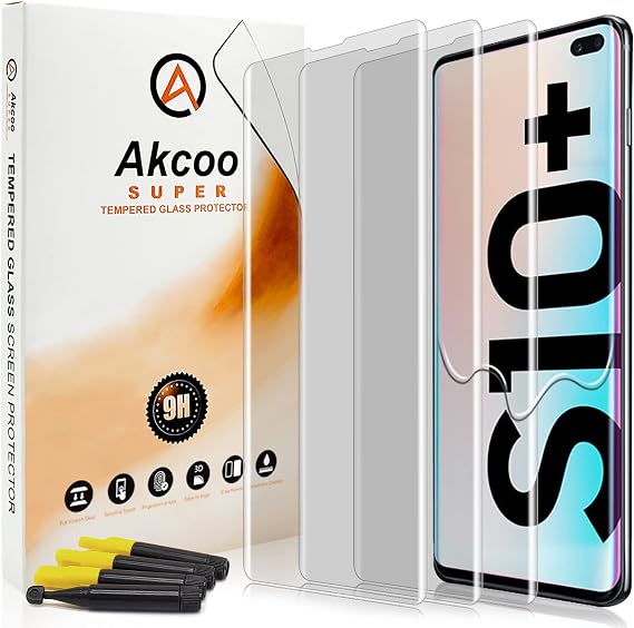 Screen Protector for Galaxy S10 Plus,Tempered Glass (UV Set) - 3 Pack,Edge to Edge Full Protection,Sensitive Touch,Fingerprint-ID Compatible,Scratch Repair