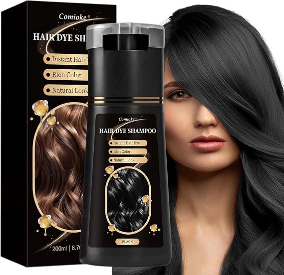 Black Colour Ha-ir Shampoo Care, Instant Hai-r Dyes Shampoo,3 in 1 Instant Hairs Dye Shampoos,Permanent Hair D/ye Sha/mpoo for Men and Women,Hai/r Colour Shamp/oo to Cover Grey Ha/ir